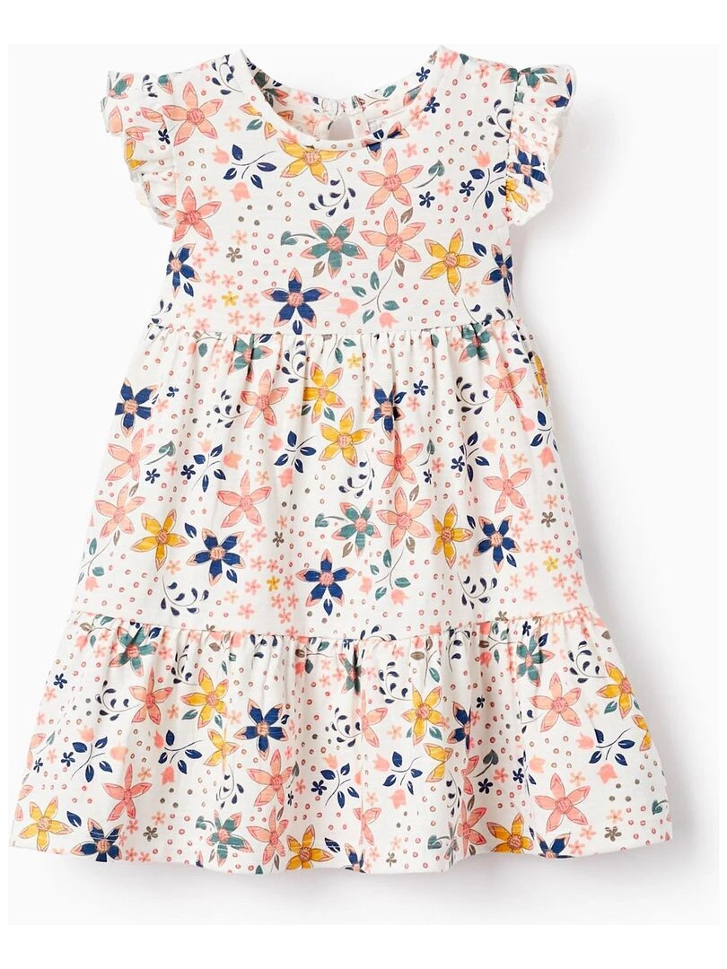 Robe Florale En Coton Pour Bébé Fille manches courtes Blanc