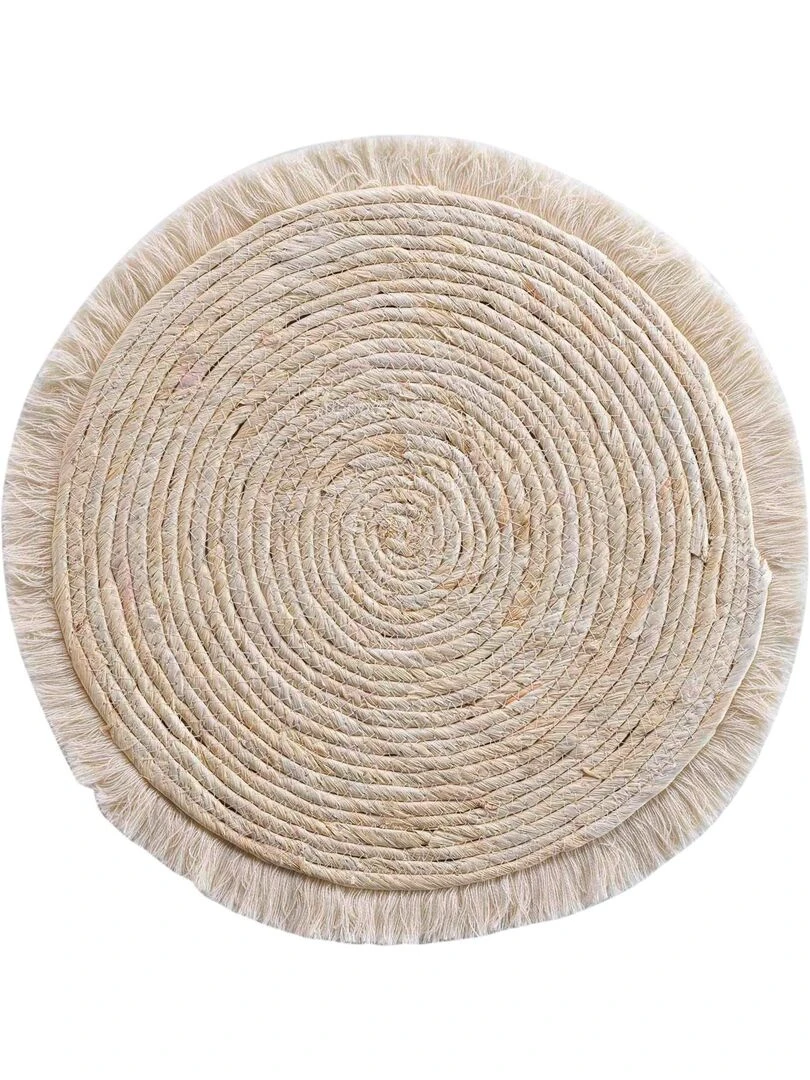 Set de table frangé en jonc   Beige clair