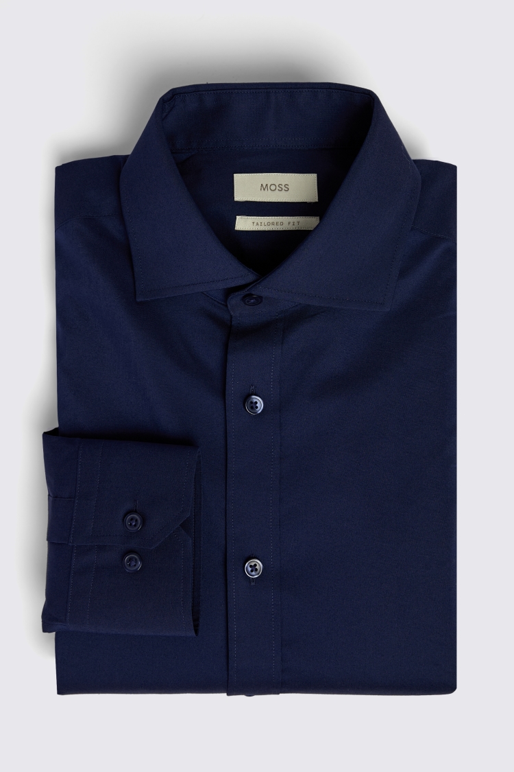Tailored Fit Dark Blue Stretch Shirt   Buy Online at Moss