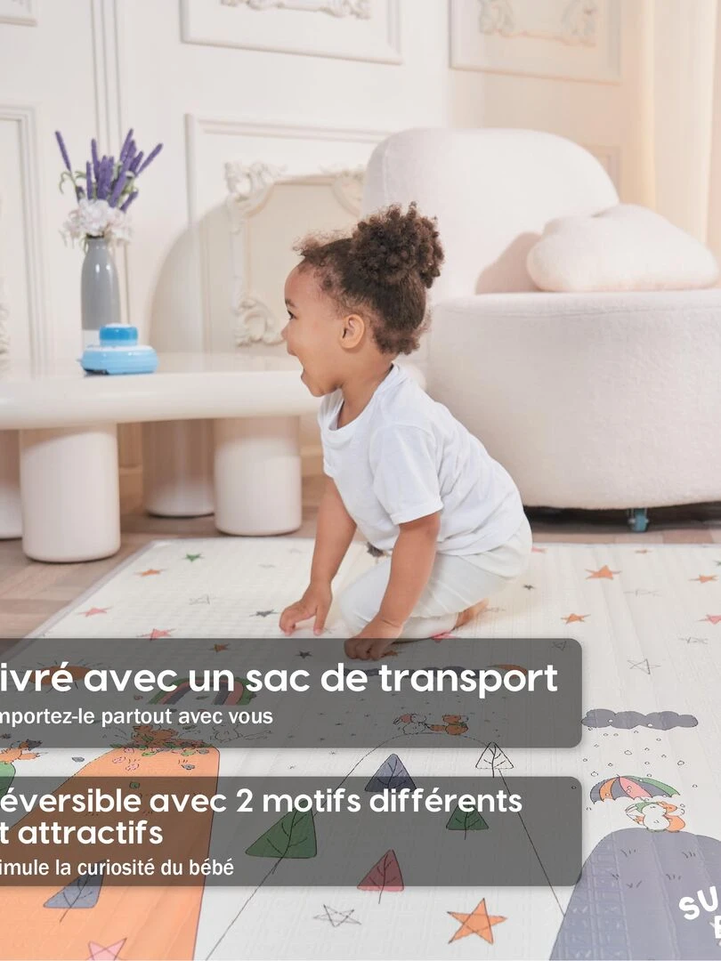 Tapis de Jeu en mousse  épais et pliable pour enfants   DINO XL   SUPERBE BEBE   Blanc Orange Blanc