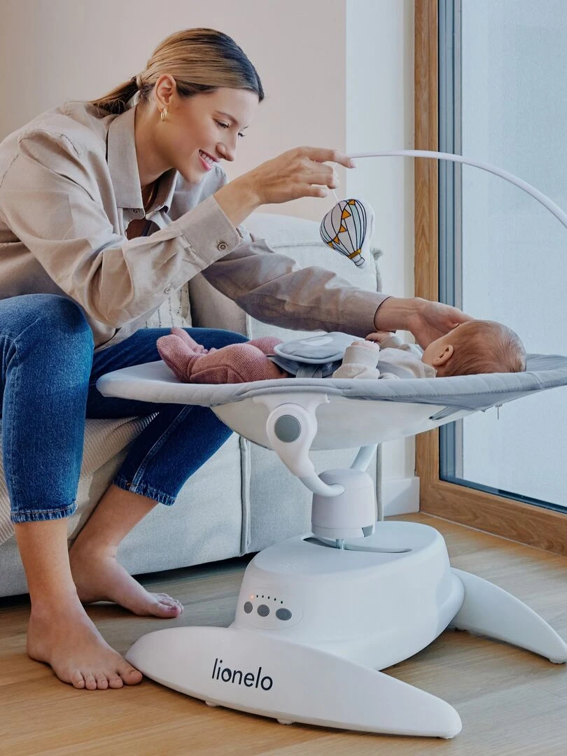 LIONELO Iris Balancelle Bébé Électrique 360° Léger 12 mélodies 3 modes 5 vitesse Gris