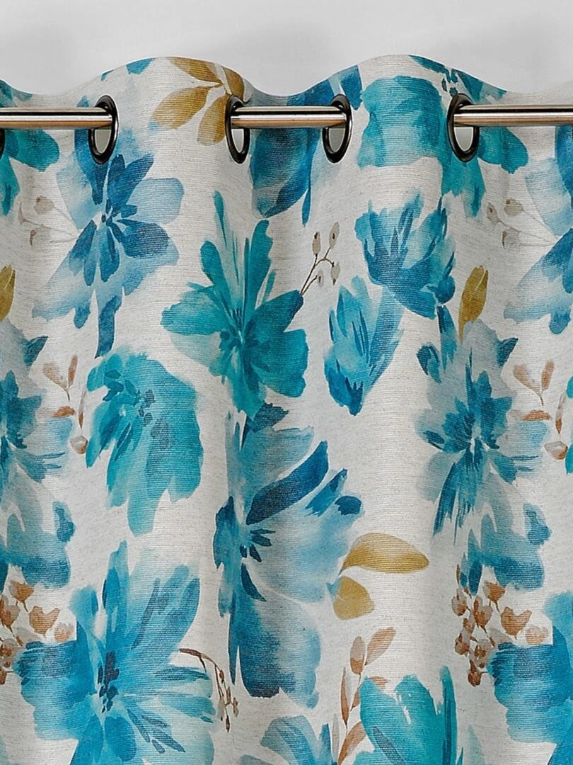 Rideau tamisant aux fleurs aquarellées   Bleu