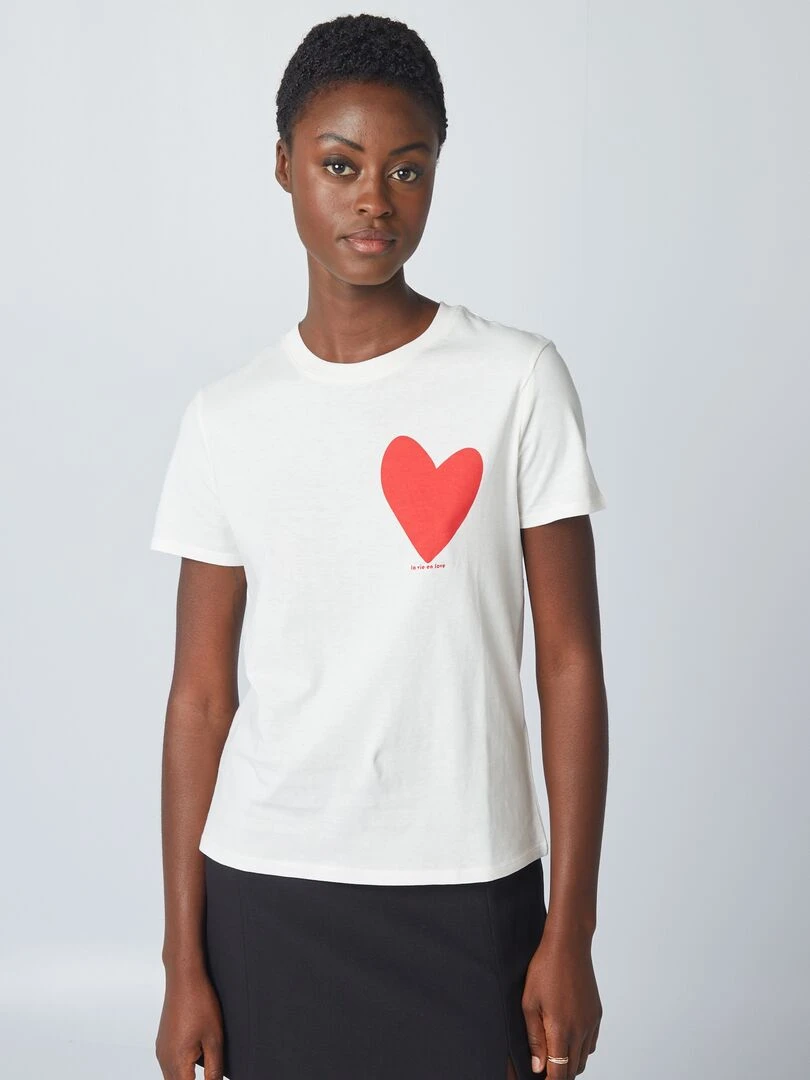 T shirt en jersey imprimé   Blanc 'coeur'
