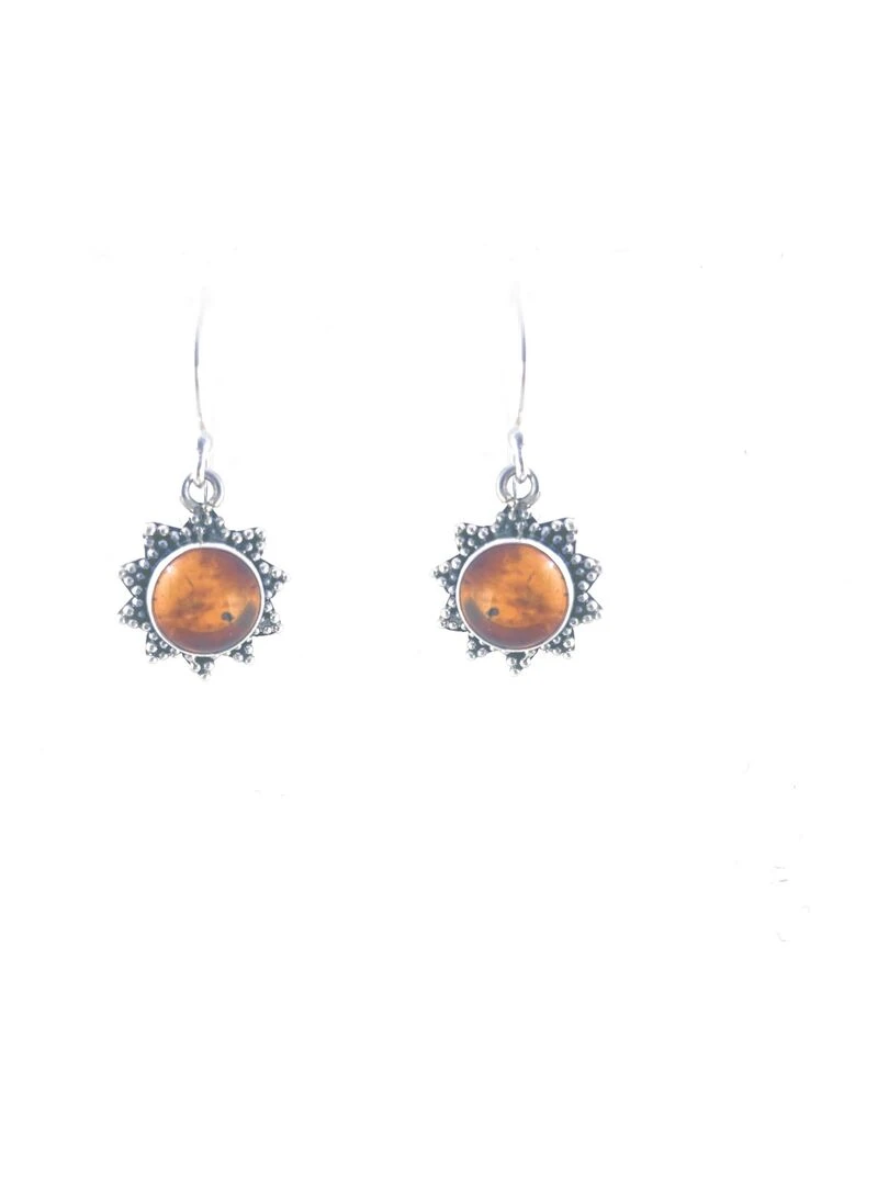 Boucles d'oreilles argent forme soleil et ambre Bijoucolor Marron