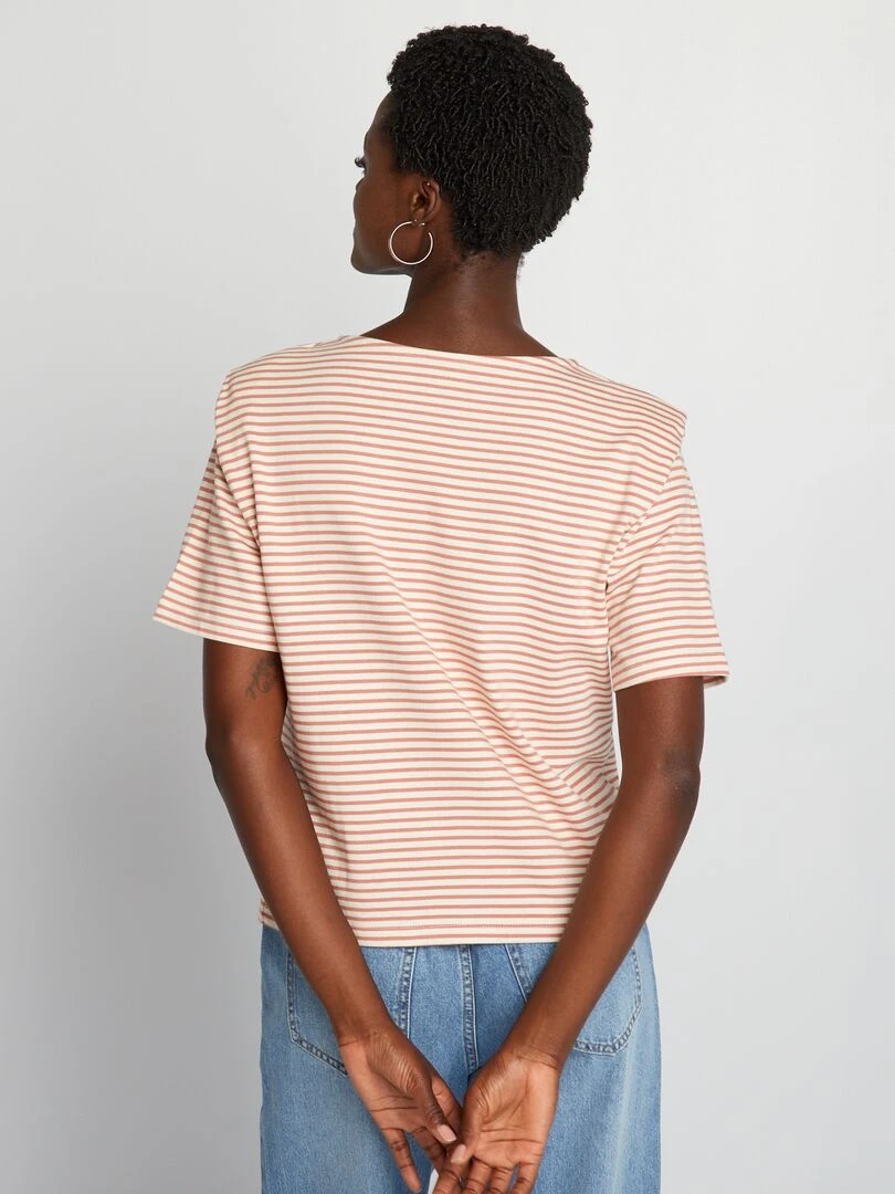 Tee shirt rayé avec épaulettes   Rose