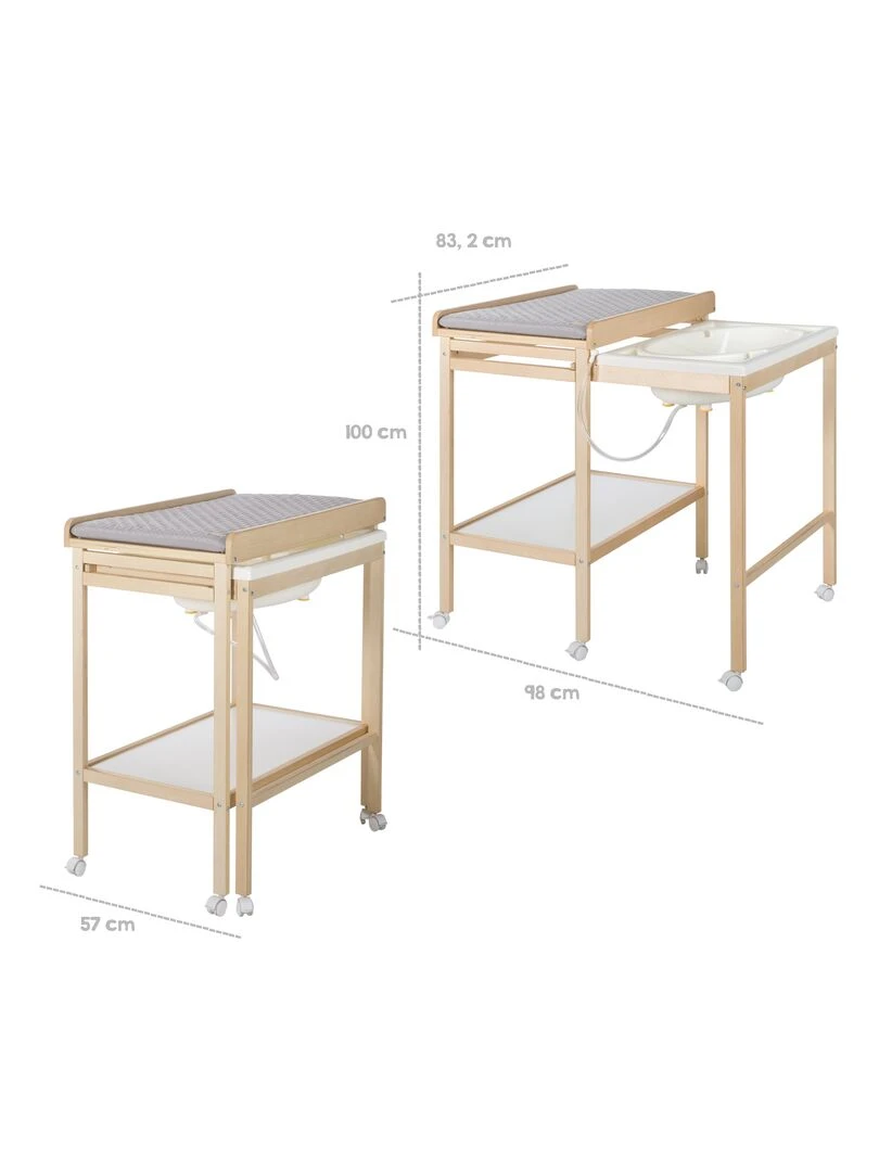 ROBA Table à Langer + Baignoire Extensible + Matelas   1 Compartiment   Bois Naturel   Beige