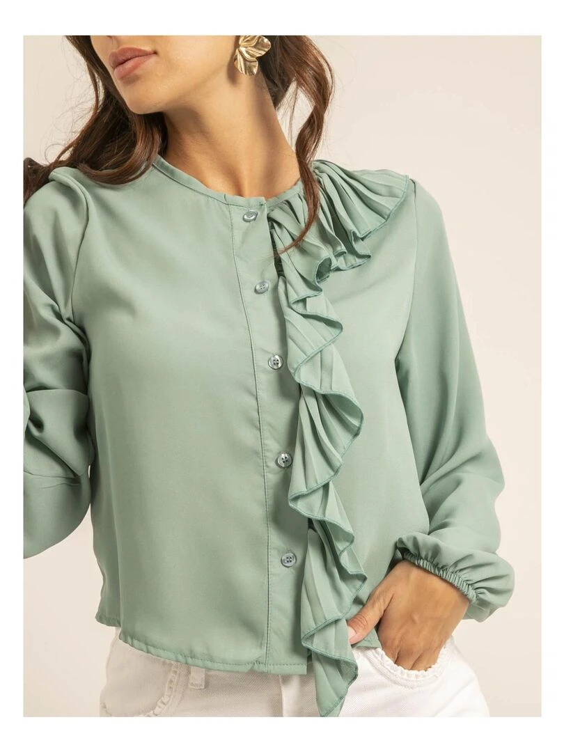 Chemise avec volant ODILE   Vert pistache