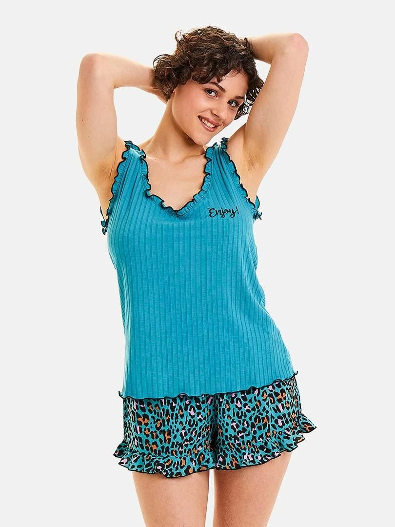 Top + short Féline   Pomm'Poire   Bleu