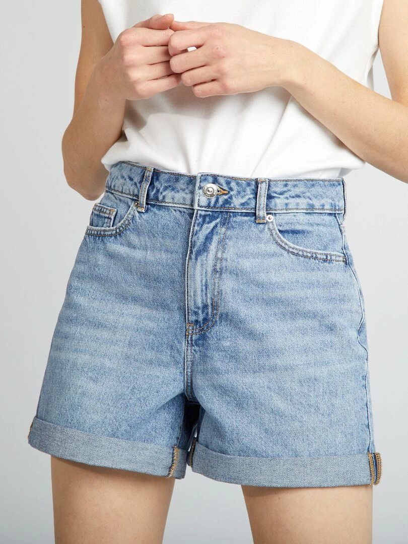 Short en denim taille haute   BLEU