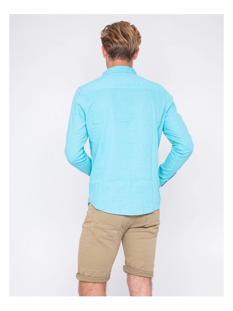 Chemise manches longues lin et coton DALICOT Bleu turquoise