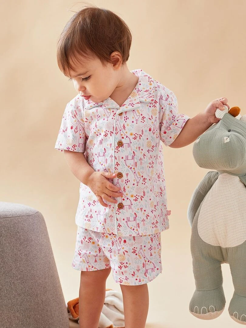 Pyjama 2 pièces fleuri en jersey écru/rose Noukie's Beige