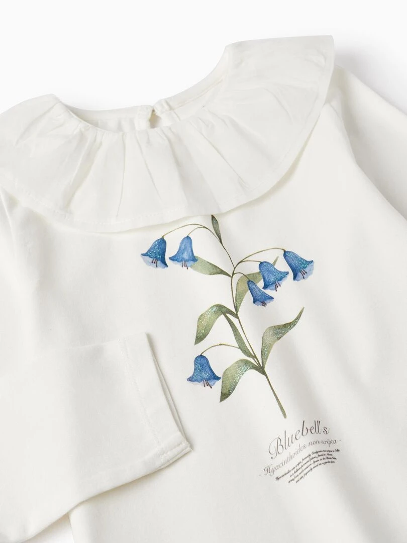 T shirt à manches longues avec volants et paillettes pour fille manches longues SPRING BEGINS   Blanc