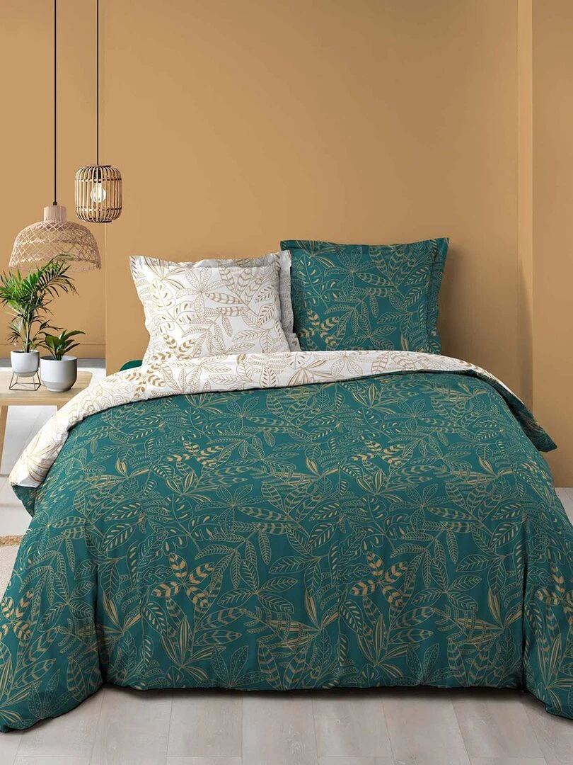 Housse de couette 240x220 + 2 taies métallisé Belflor émeraude coton 57 fils Vert