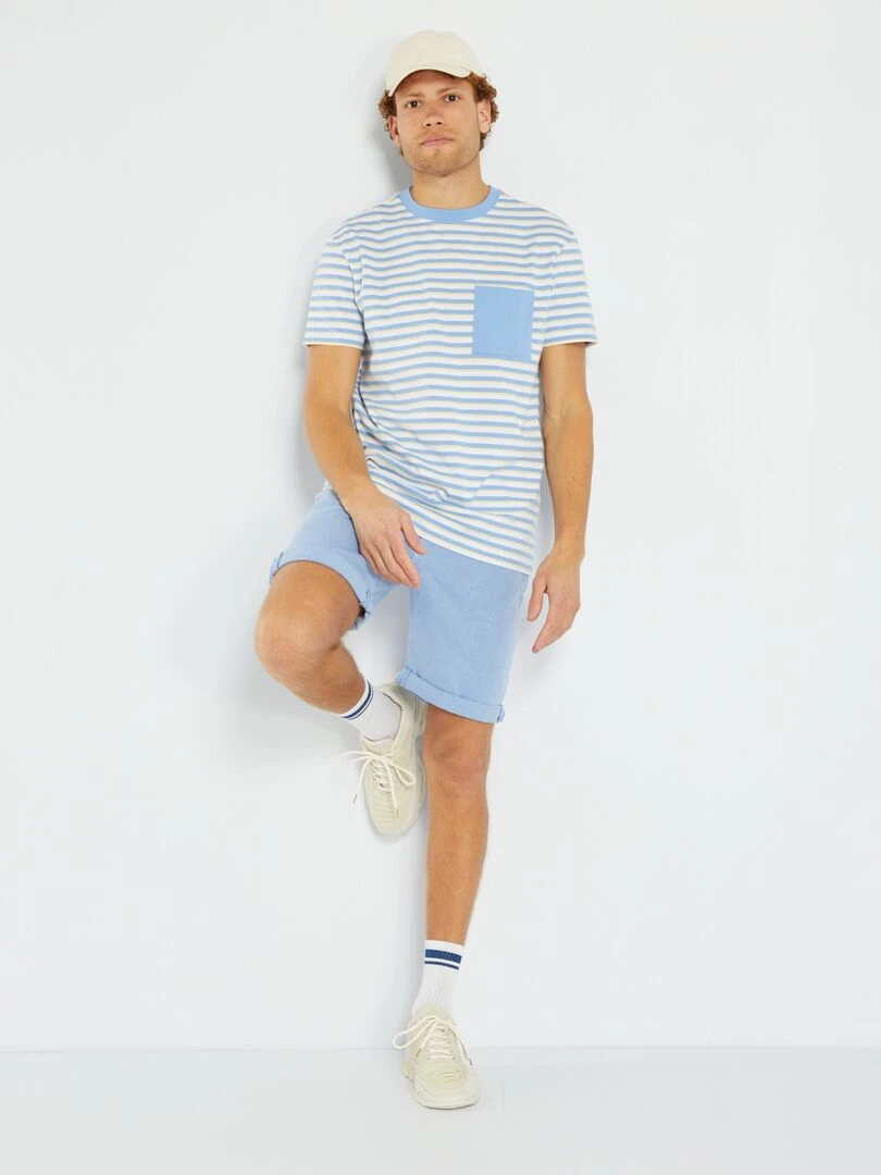 T shirt à rayures en jersey Bleu