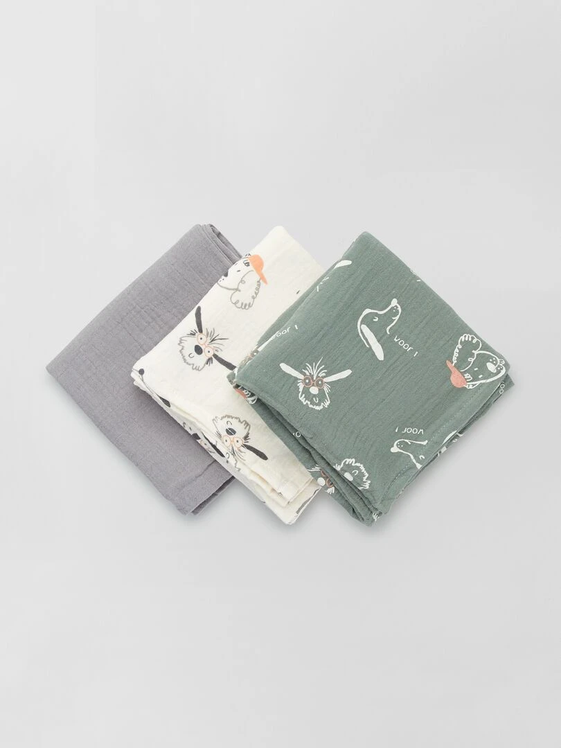Lot de 3 langes en gaze de coton Gris