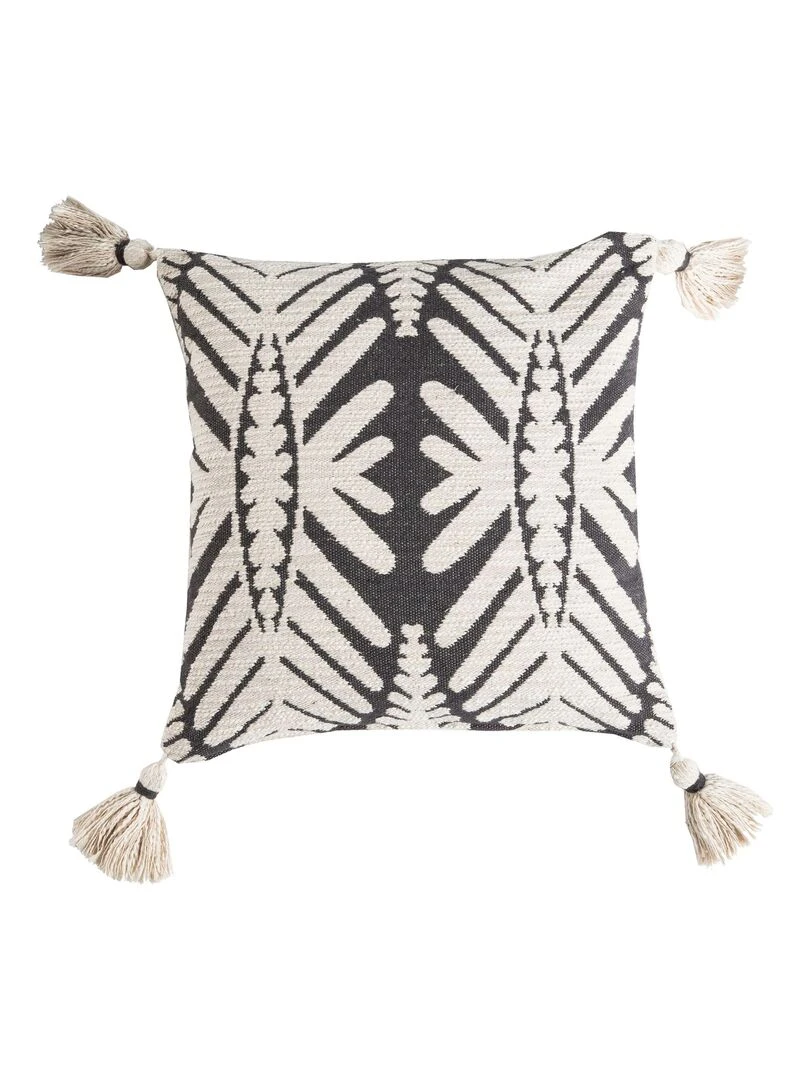Coussin en coton tissé jacquard JAFFAR 'Deko&co' Gris Beige