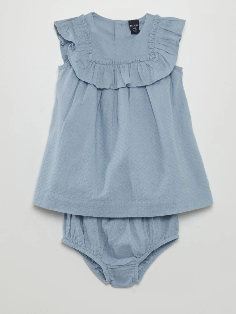 Robe évasée avec volants + culotte assortie Bleu
