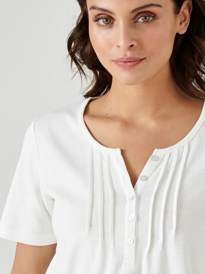 T shirt fine côte pur coton   Damart   Blanc cassé