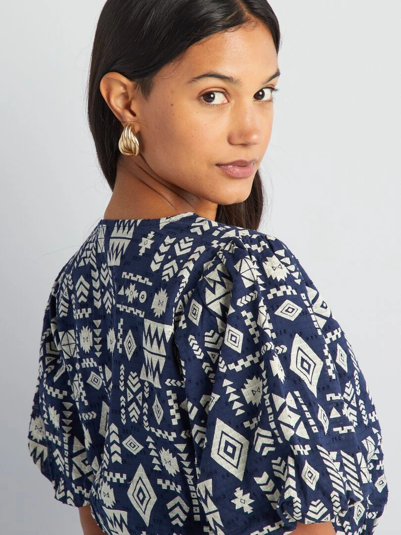 Blouse courte imprimée ethnique   Bleu marine