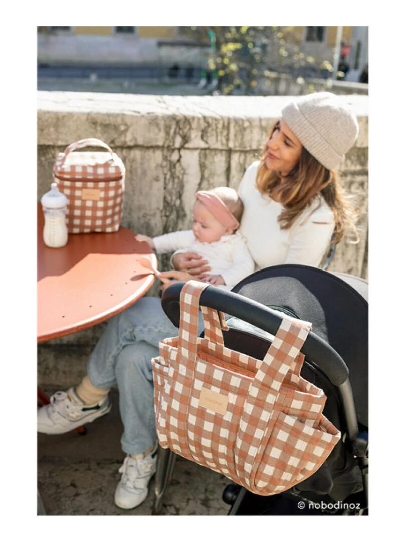 HYDE PARK STROLLER ORGANIZER 42x22x12 TERRACOTTA CHECKS Marron