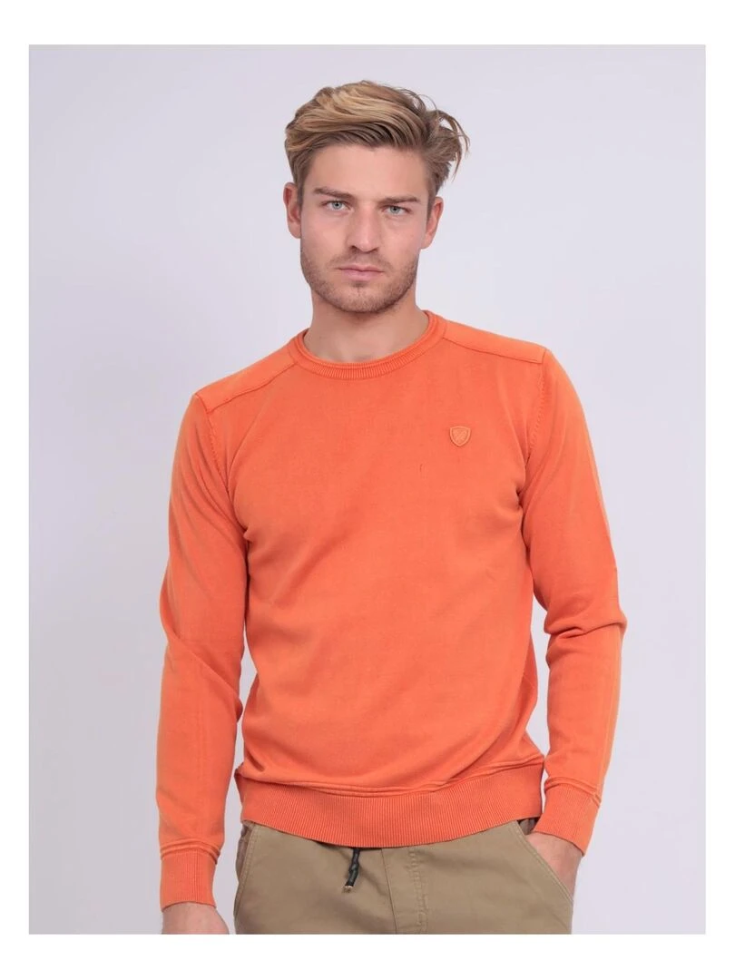 Pull fin col rond coton ARTHUR Orange