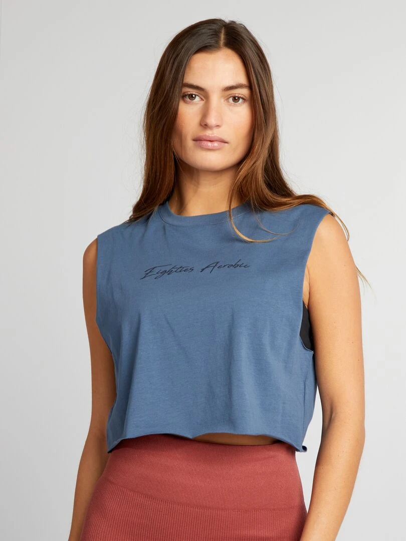 T shirt de sport cropped sans manches   Bleu