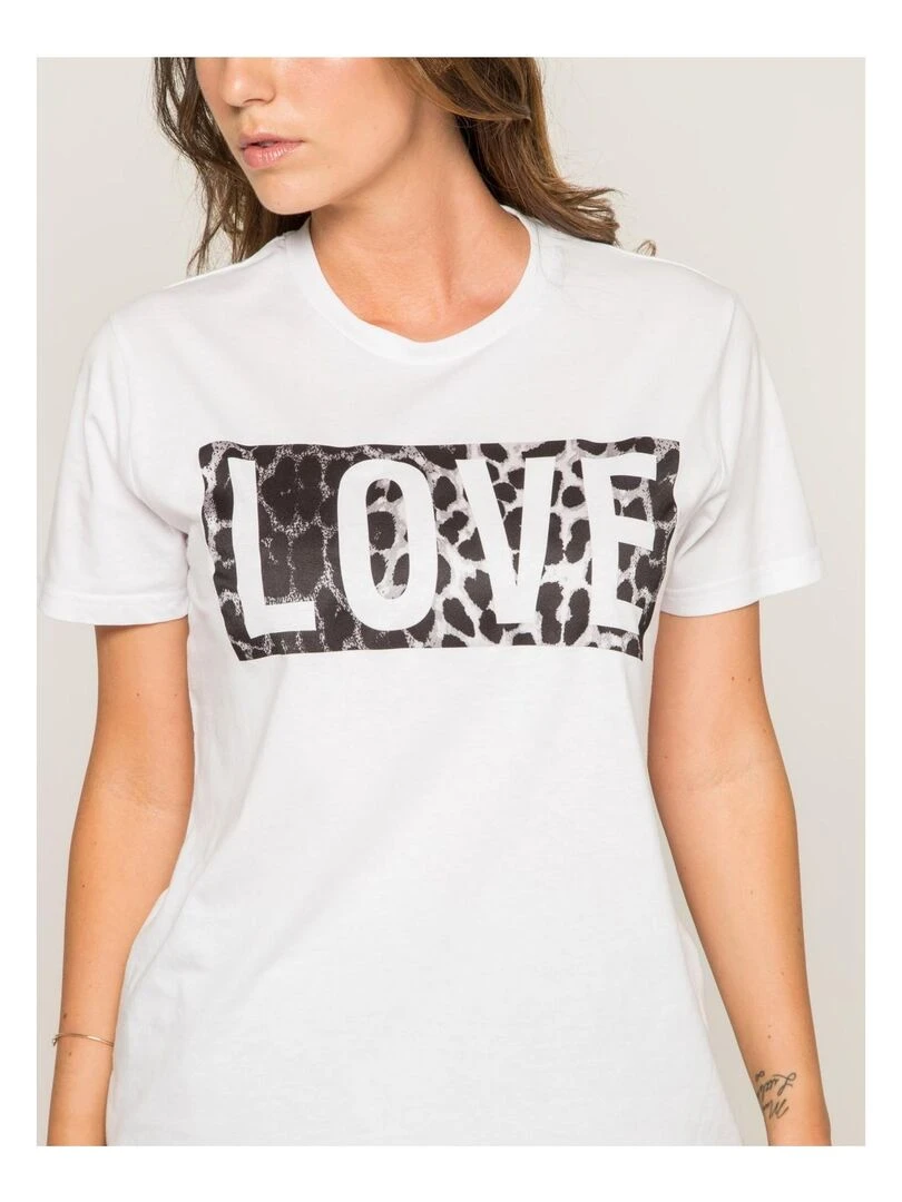 T shirt col rond message FOVE   Gris
