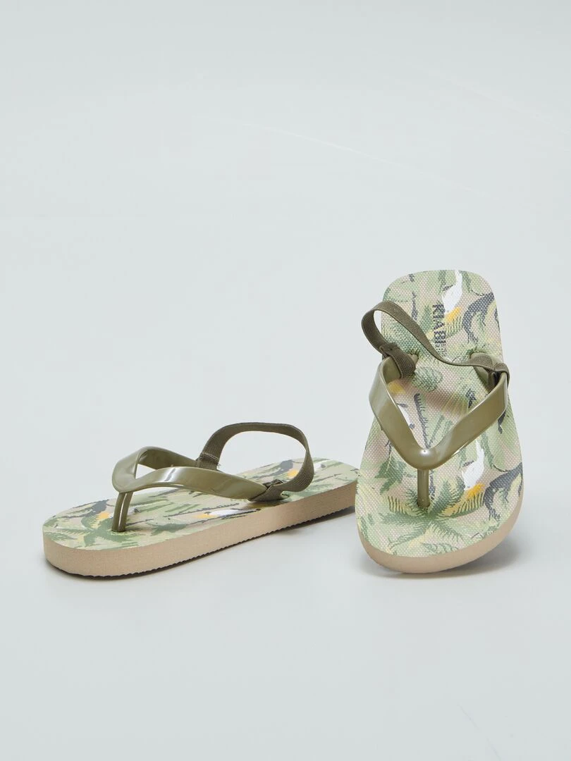 Tongs imprimé tropical à bride élastique   Kaki