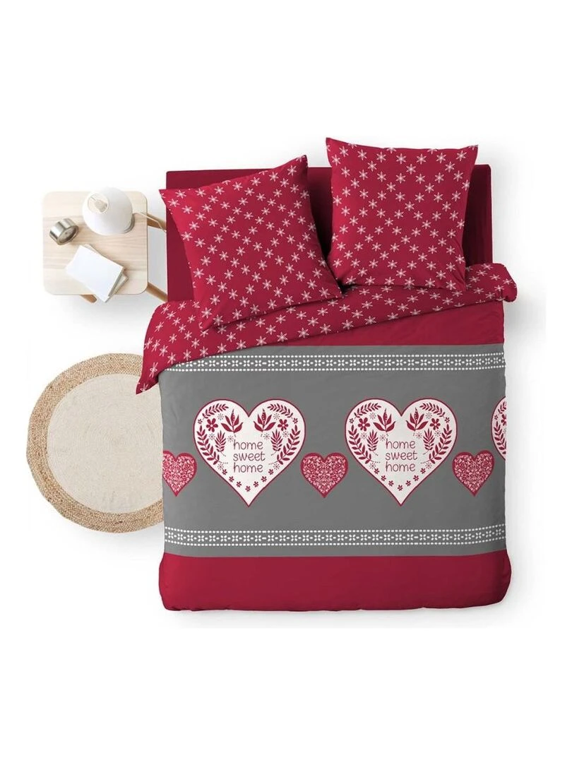 Housse de couette + taie(s) Alpille microfibre flanelle Rouge