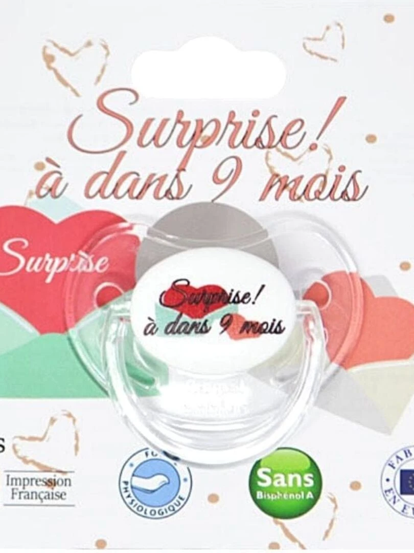 Sucette " Surprise ! à dans 9 mois " Rose