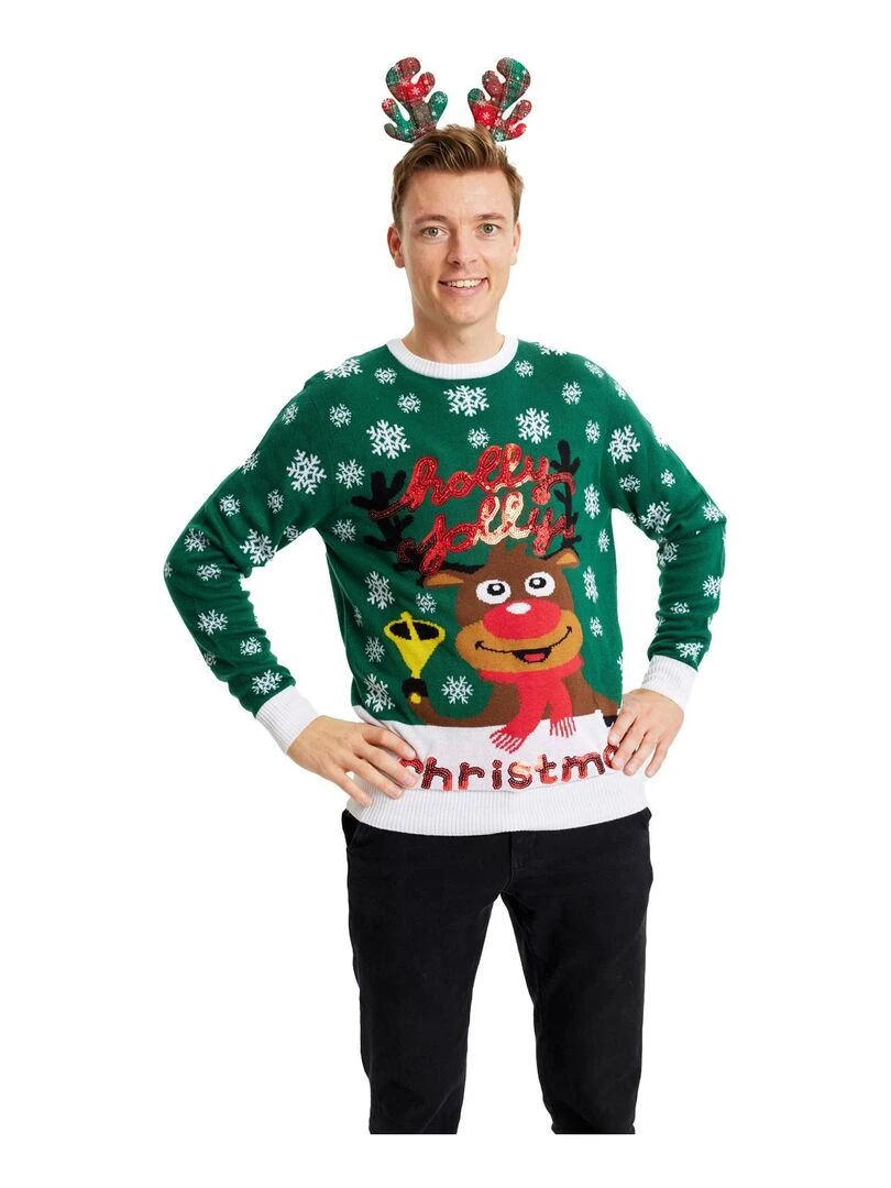 Pull de Noël "Joyeux Rudolph"   Vert