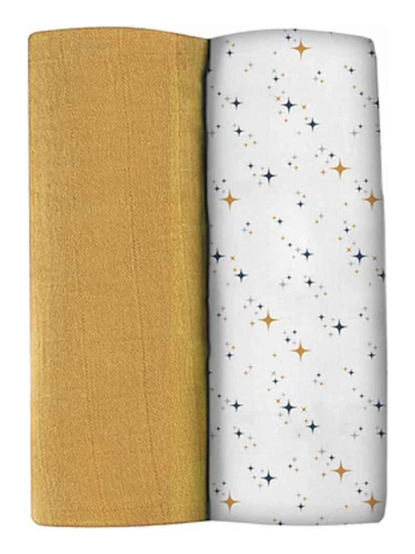 Boîte 2 LANGES 120cm Jaune Miel / Nuit étoilée Jaune