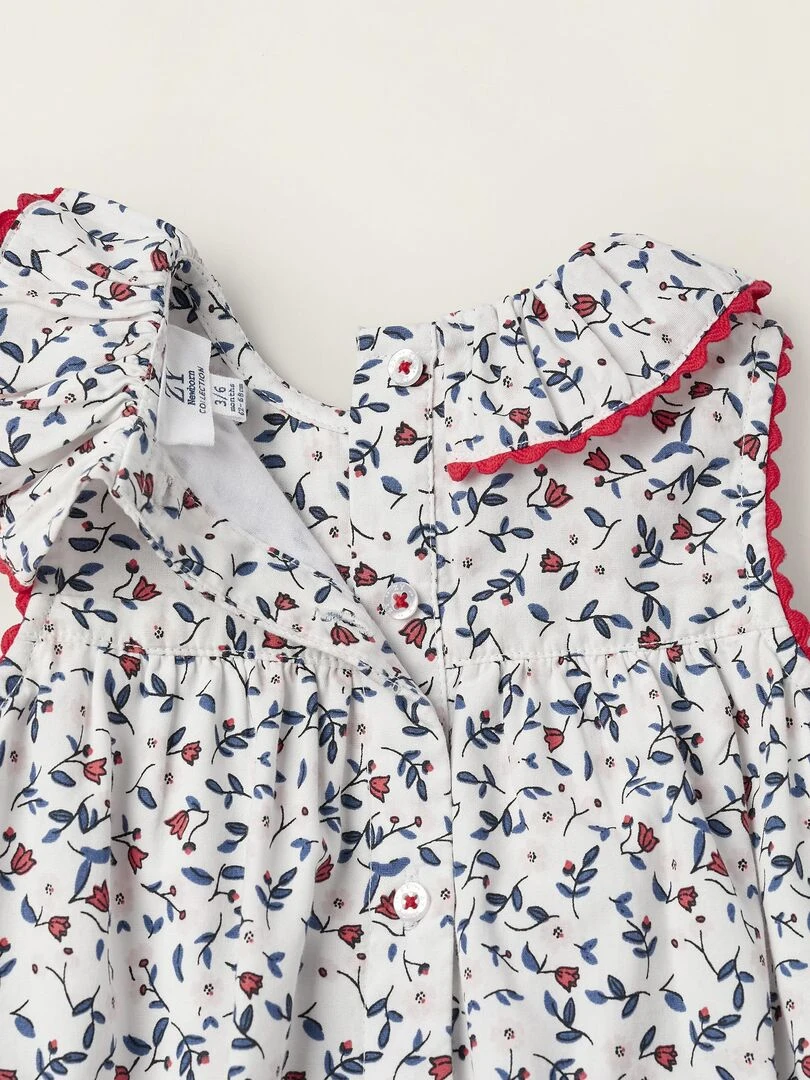 Combishort Florale en Coton pour Nouveau née manches longues ATLANTIC COMPANY   Blanc