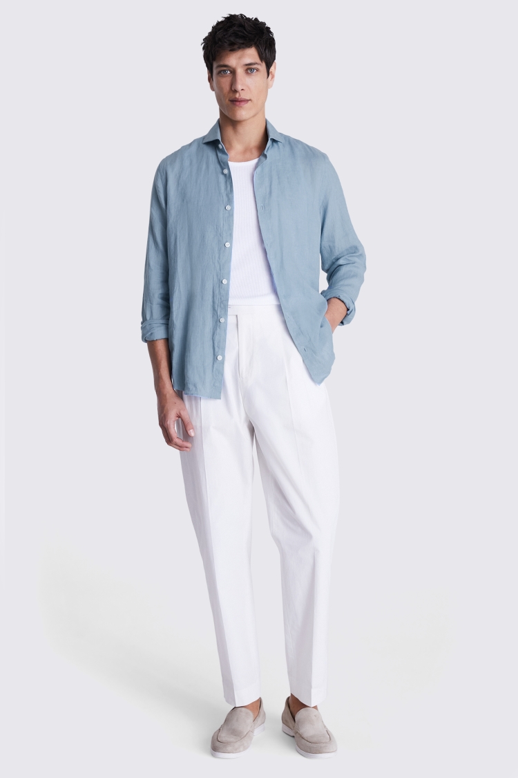 Tailored Fit Blue Linen Shirt Buy Online at Moss