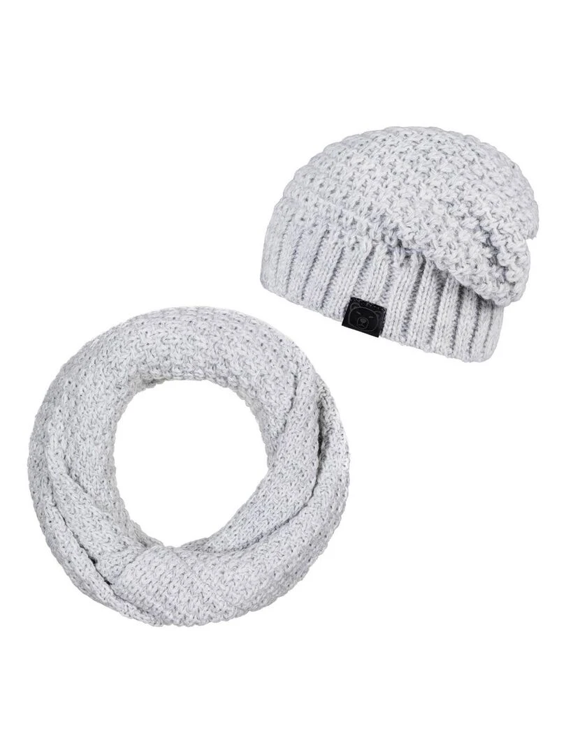 Ensemble Snood Bonnet Elixa Made in UE Gris clair
