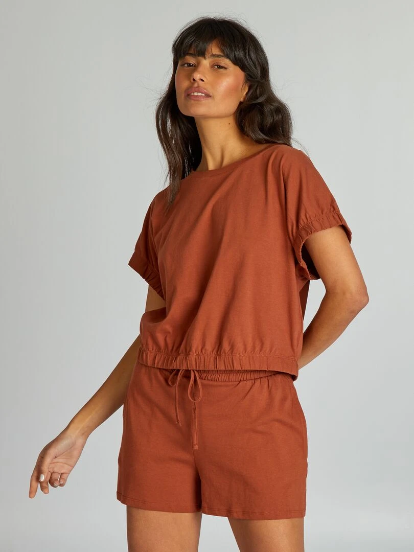 Ensemble pyjama short 2 pièces Marron