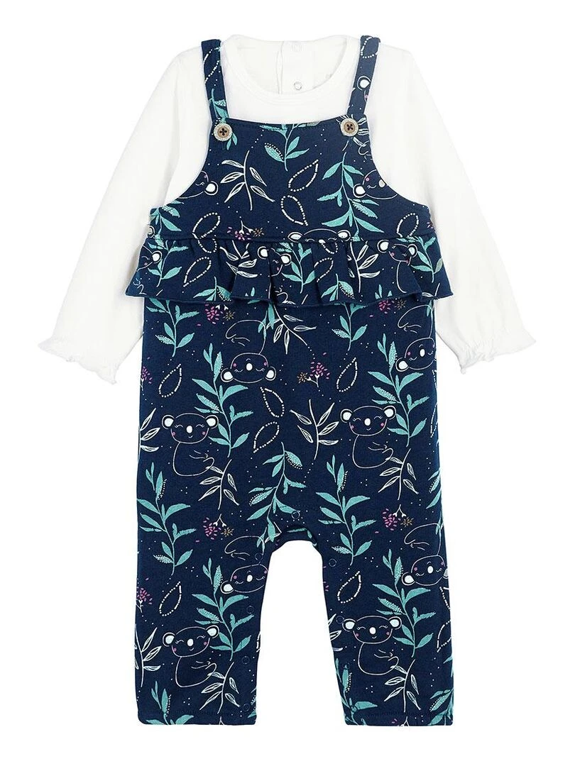 Ensemble salopette bébé en molleton et t shirt Paloma Bleu