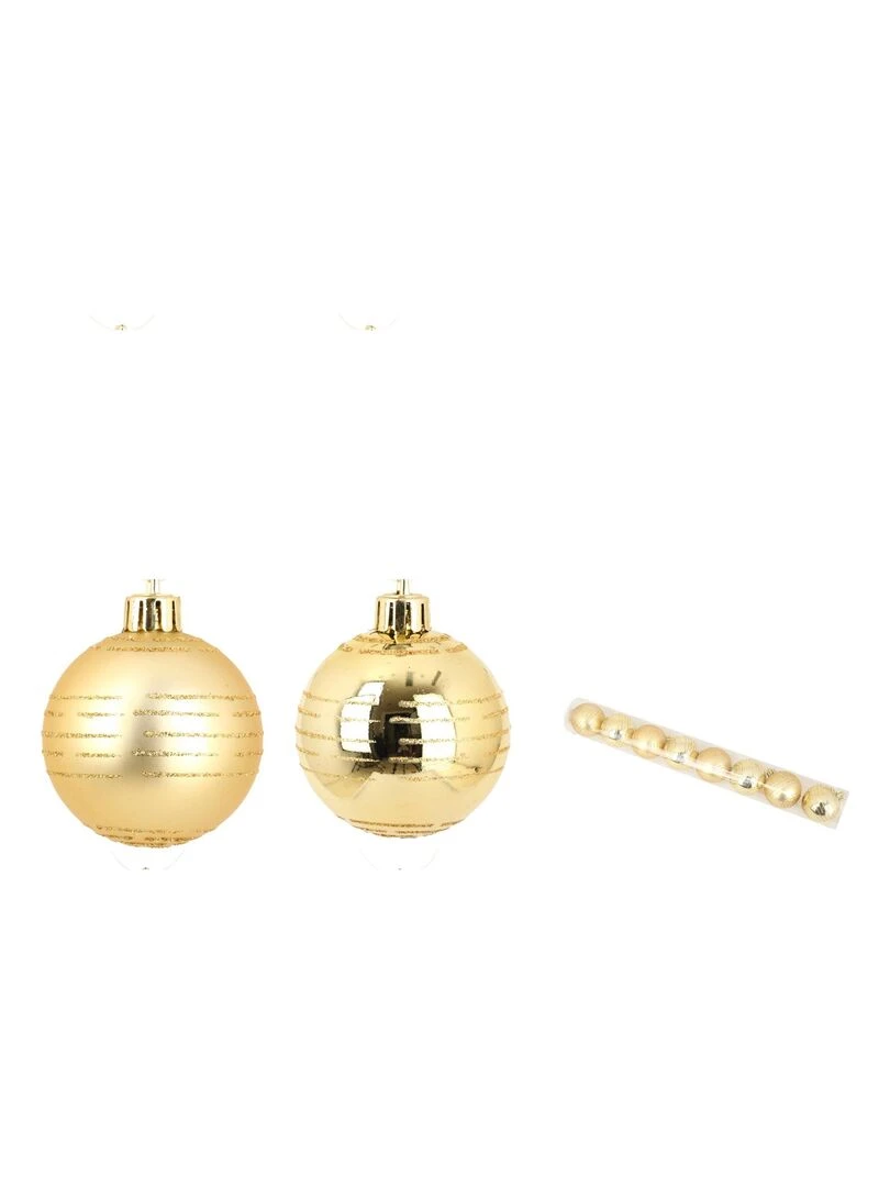 Set de 8 boules decor rayures de noel Doré/or