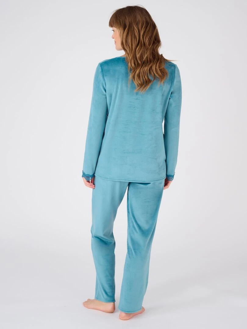 Pyjama dentelle velours Thermolactyl   Damart   Bleu turquoise