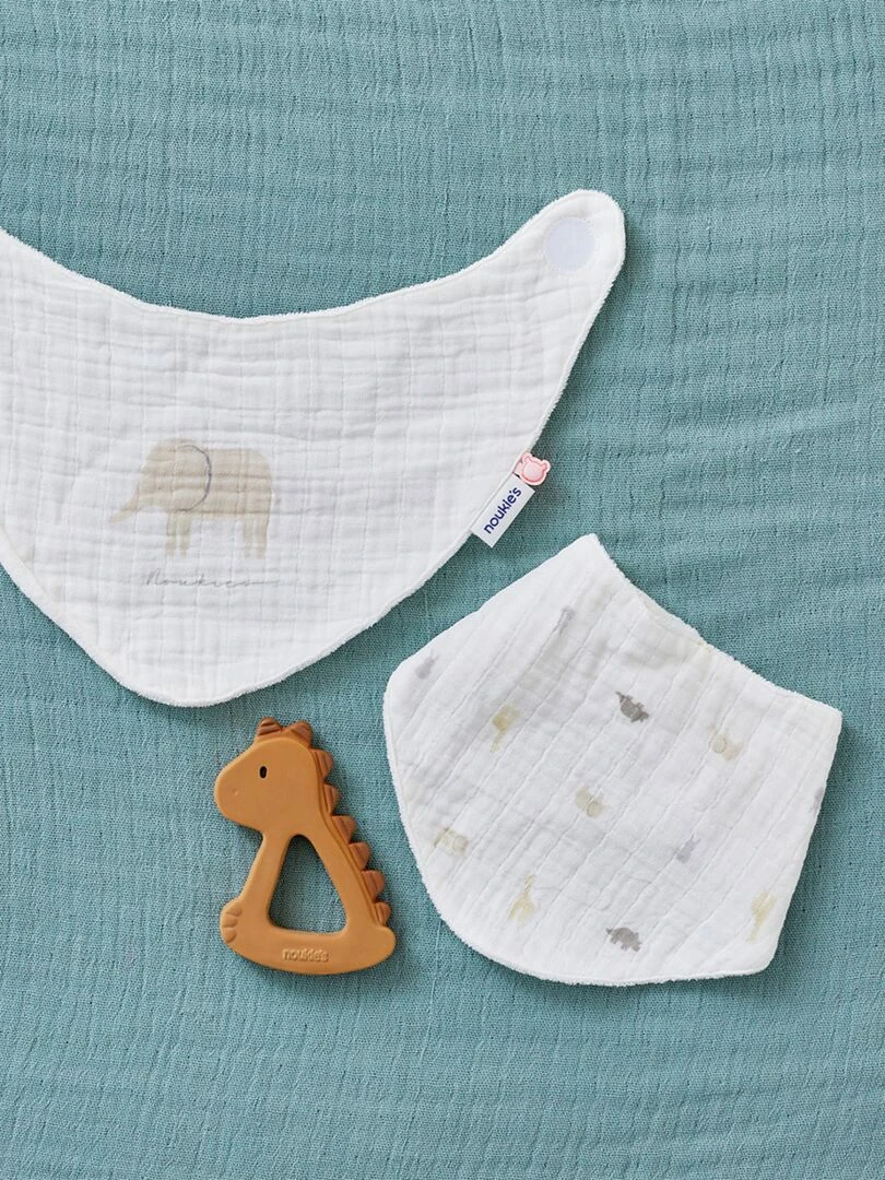 Set de 2 bavoirs bandana en mousseline et éponge Beige