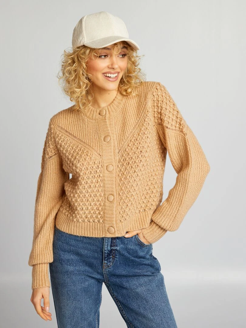 Gilet en maille mousse et fantaisie   Beige