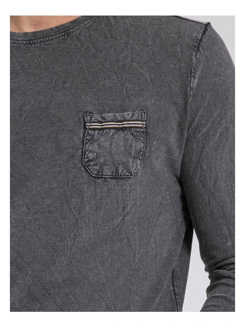 T shirt manches longues col rond pur coton JABITAL   Gris