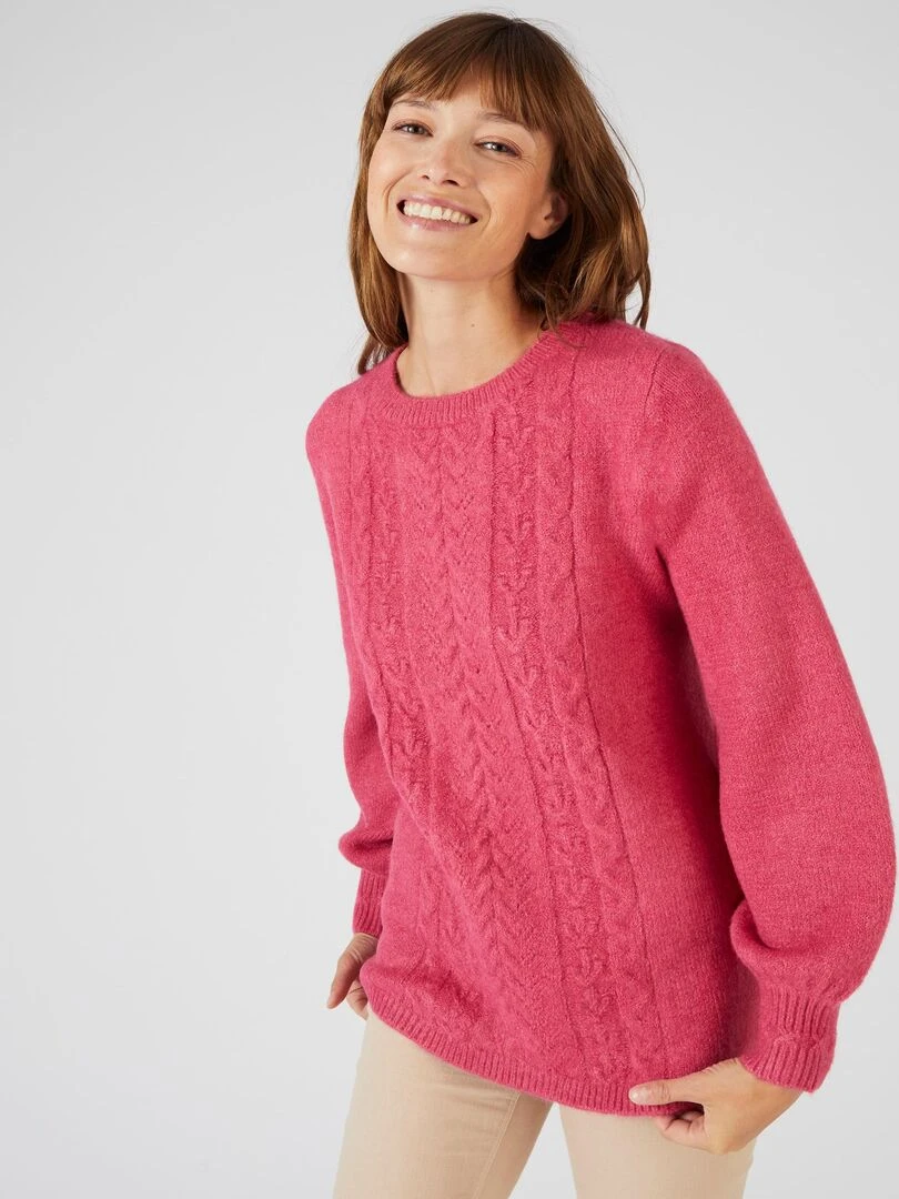 Pull jeu de maille fantaisie Thermolactyl Damart Rose framboise