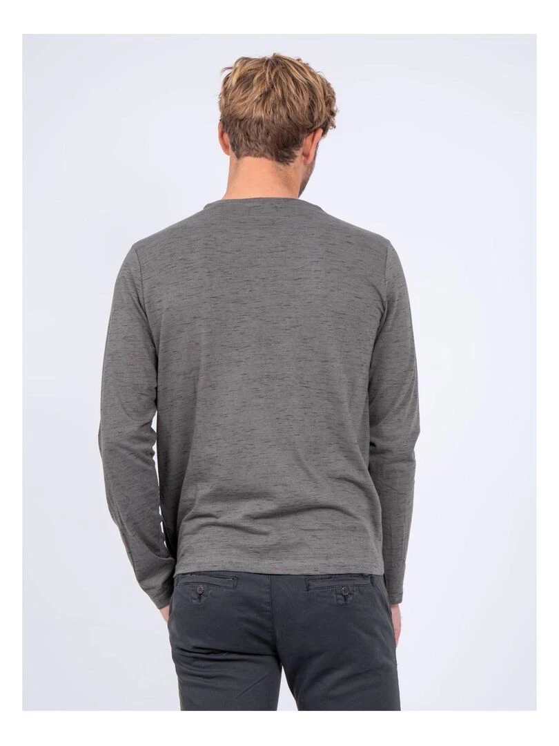 T shirt manches longues col rond pur coton JUPOL Kaki