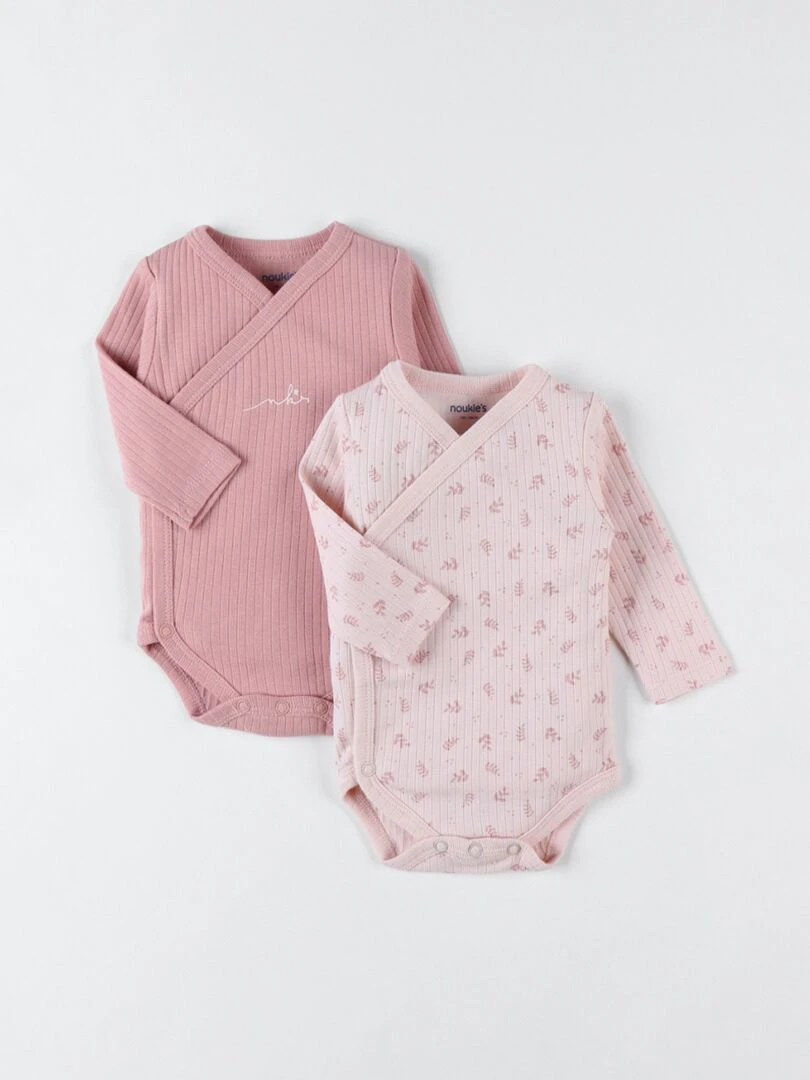 Set de 2 bodies en coton bio écru/rose Noukie's Rose