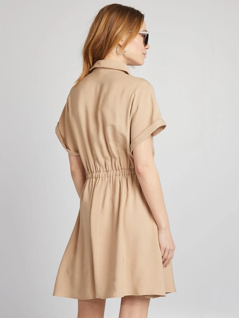 Robe chemise élastiquée   Beige