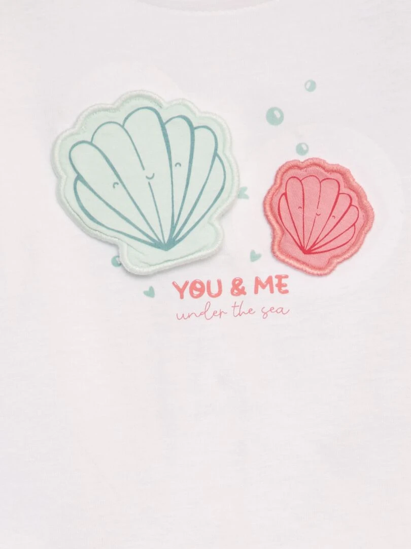 T shirt imprimé 'Coquillage' + animation en relief Blanc coquillage