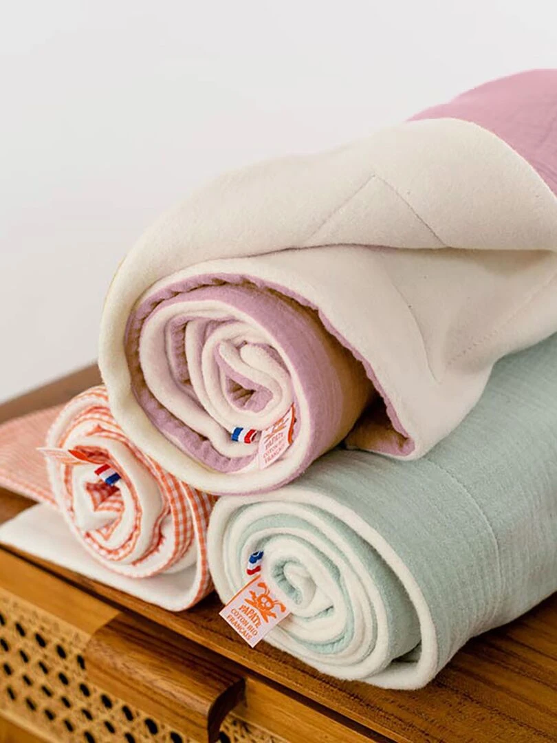Couverture en Coton Bio Rex Blanc et Rose   Rose
