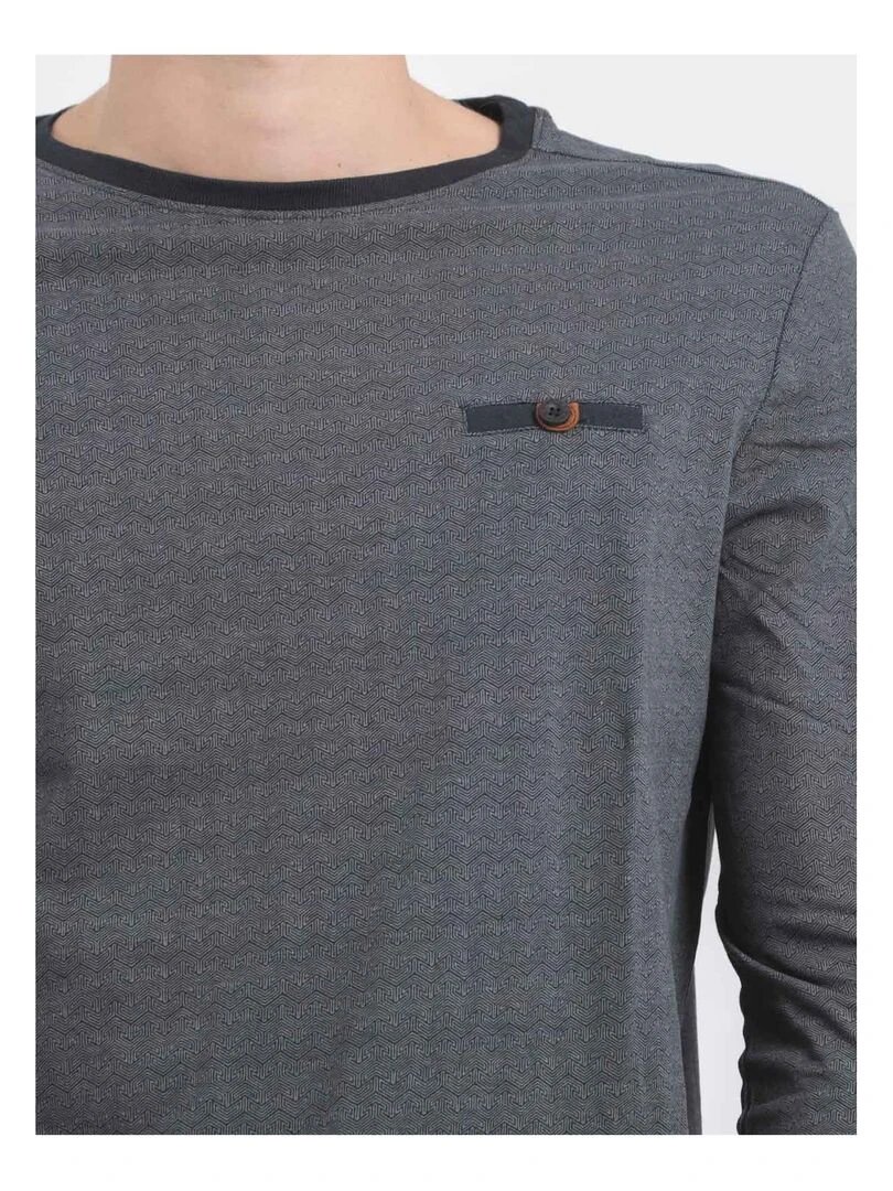 T shirt manches longues col rond pur coton JACOU   Bleu marine