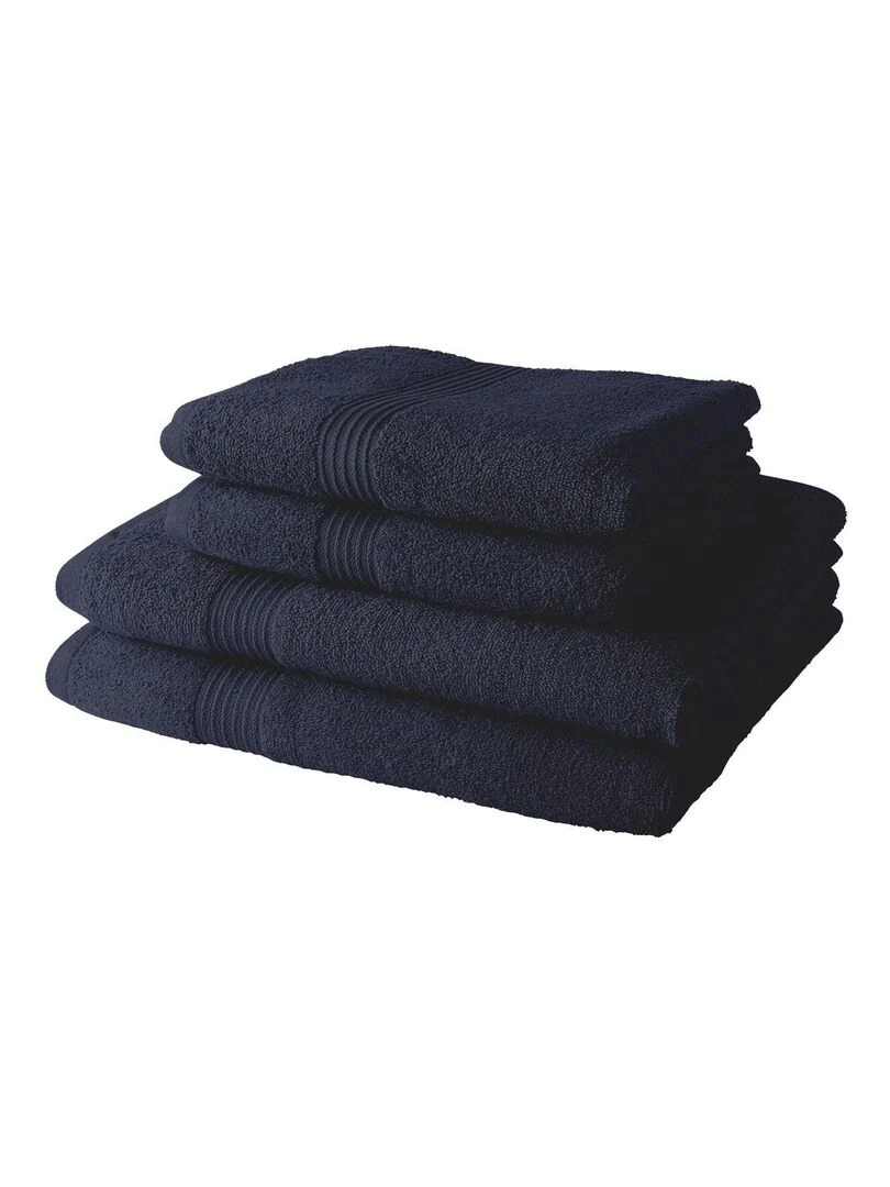 Lot de 2 serviettes de toilettes et 2 draps de bain coton uni ESSENTIAL Bleu marine